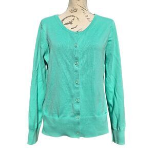 J. Jill Green Cotton Stretch Long‎ Sleeve Button Front Cardigan Sweater Size M